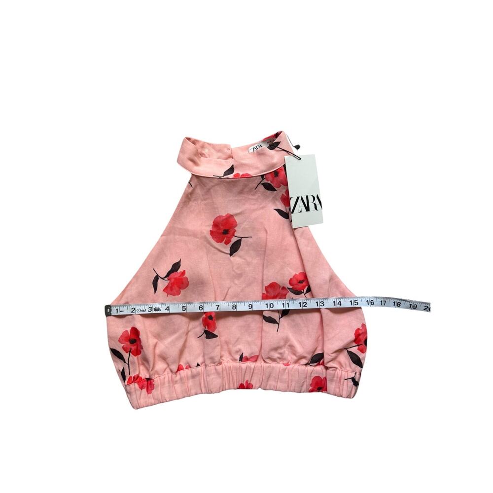 ZARA Pink Halter Crop Top High-Neck Linen-Blend Pink Floral - NWT - Size Med - Picture 4 of 6
